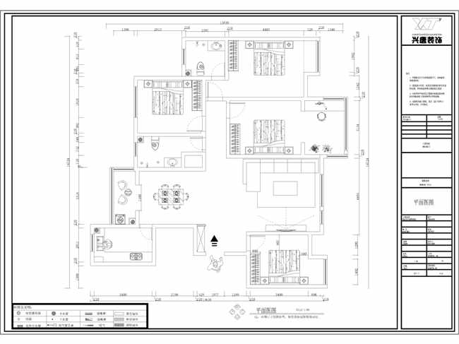 陝科(kē)大(dà)家屬院150m2三居中式風(fēng)格裝修平免布置圖