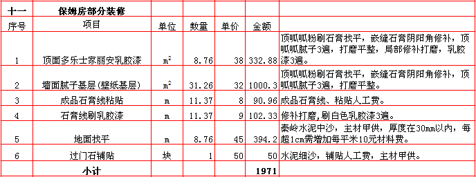 保姆房(fáng)裝修報價-2018年(nián)西安興唐裝飾300平米半包裝修報價表