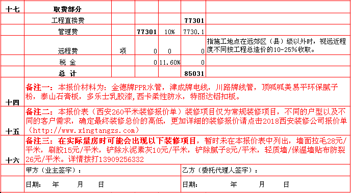 管理(lǐ)費-2018年(nián)西安興唐裝飾260平米半包裝修報價