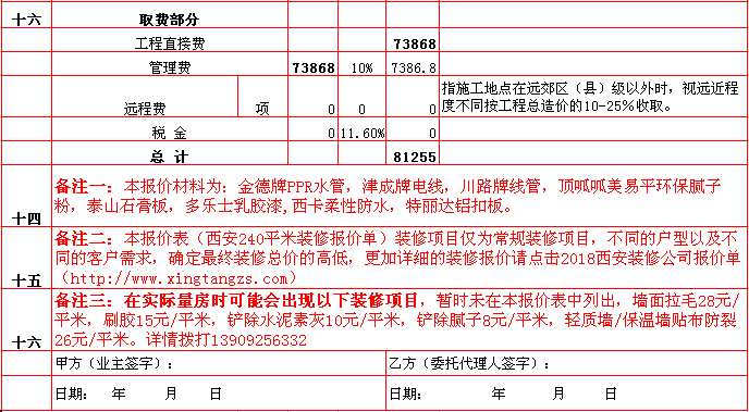 管理(lǐ)費-2018年(nián)西安興唐裝飾240平米半包裝修報價