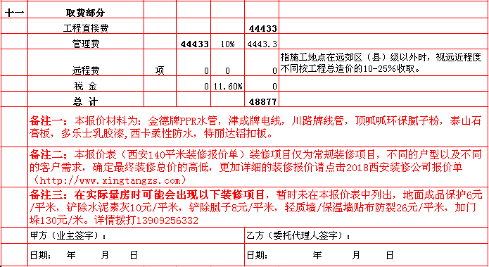 管理(lǐ)費-2018年(nián)西安興唐裝飾140平米半包裝修報價表