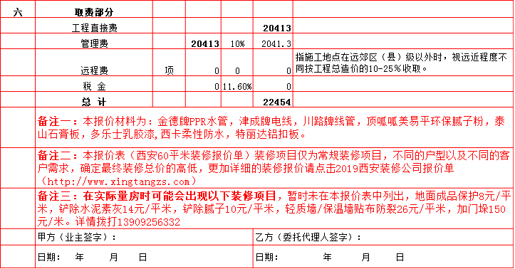 裝修管理(lǐ)費-2019西安60平米裝修報價表