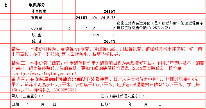 裝修管理(lǐ)費-2019西安70平米裝修報價表