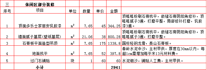 休閑區裝修預算表-2019西安230平米裝修報價表