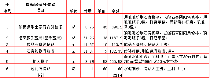 保姆房(fáng)裝修預算表-2019西安230平米裝修報價表