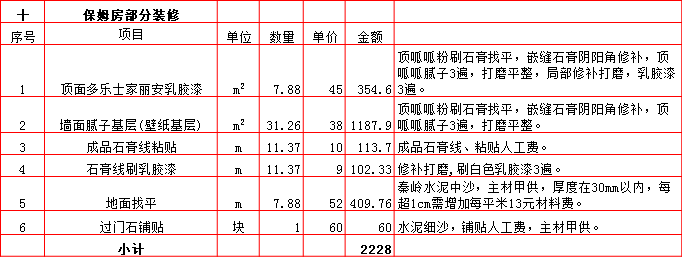 保姆房(fáng)裝修預算表-2019西安210平米裝修報價表