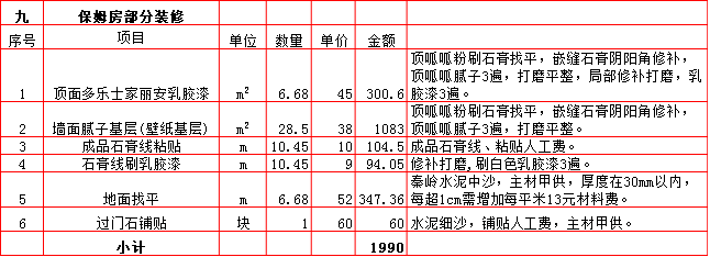 保姆房(fáng)裝修預算表-2019西安190平米裝修報價表