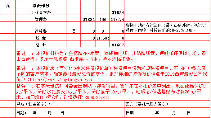 裝修管理(lǐ)費-2019西安110平米裝修報價表