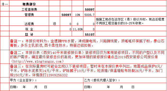 裝修管理(lǐ)費-2019西安140平米裝修報價表