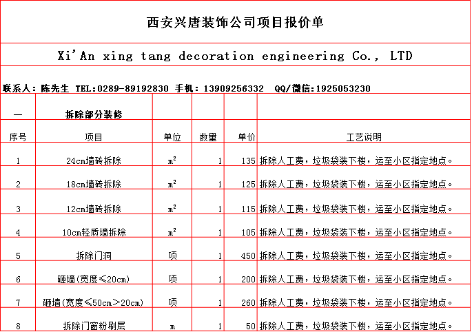 拆除牆體(tǐ)報價單-2019年(nián)西安半包裝修預算清單/裝修報價大(dà)全