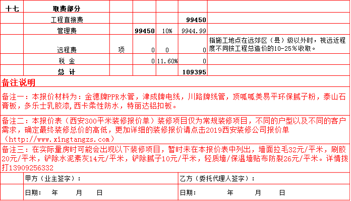 裝修管理(lǐ)費-2019西安300平米裝修報價表