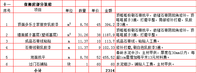 保姆房(fáng)裝修預算表-2019西安260平米裝修報價表